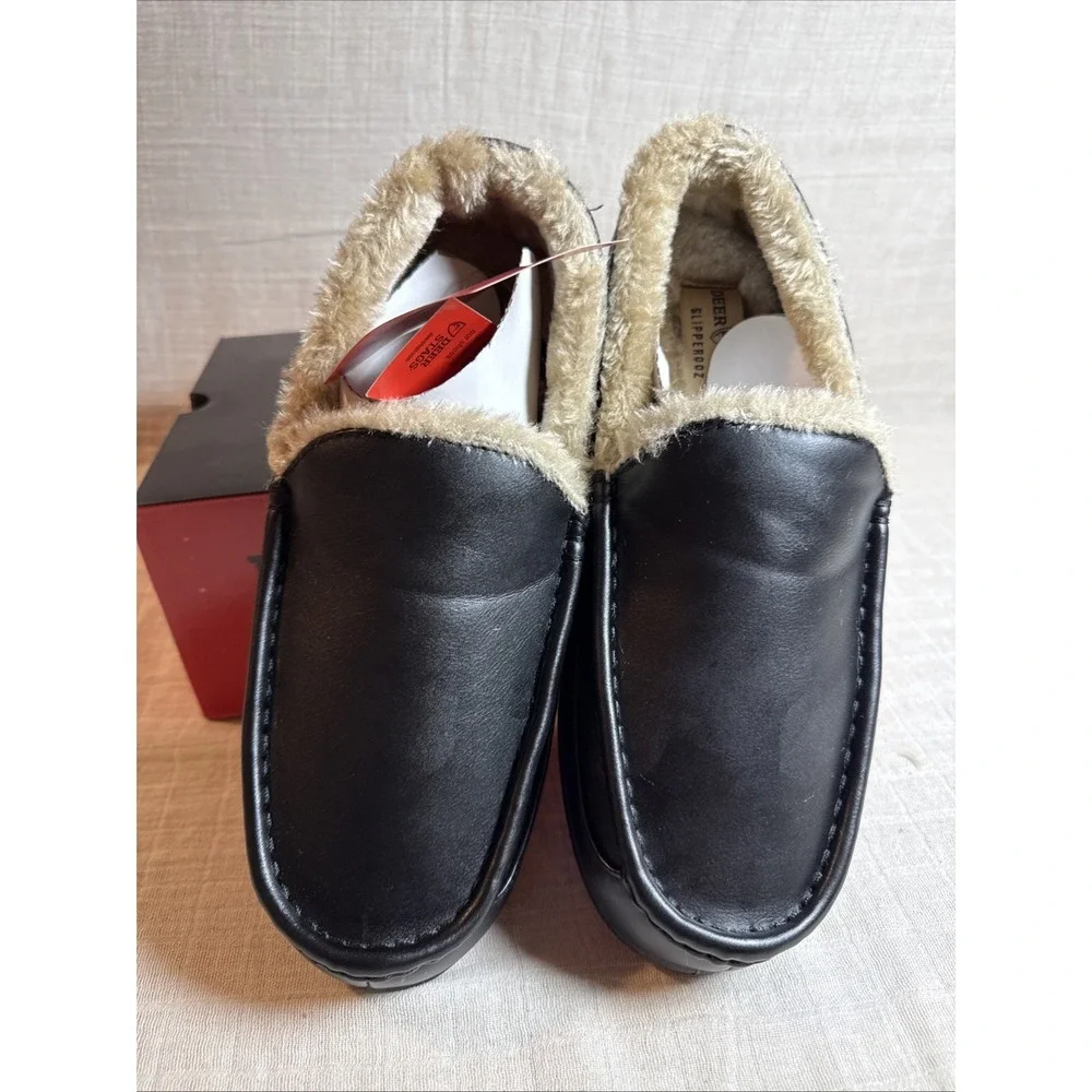DEER STAGS Spun Faux Leather Comfort Slipper Black In&outdoor Mens‎ Size 10